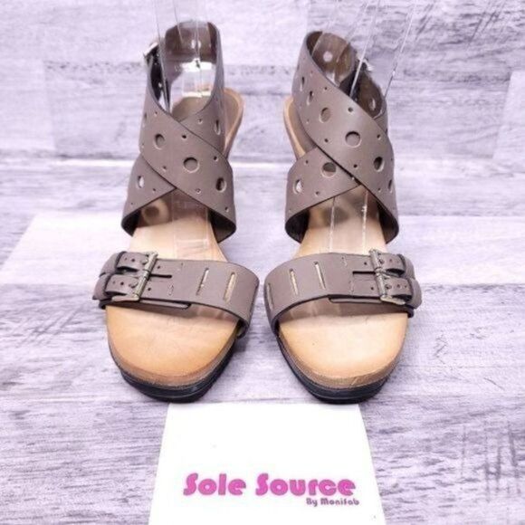 Tod's Cut Out Buckle Strap Leather Heeled Sandal Gray sz 35 Women's sz 5 - Picture 2 of 7